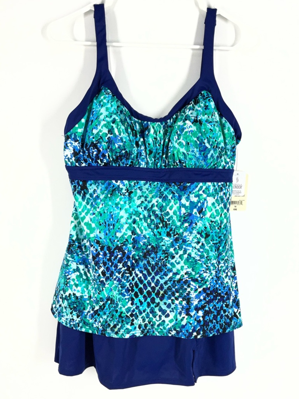 St. John’s Bay Women’s Secretly Slender Blue Swim Dress Size 16 One Piece